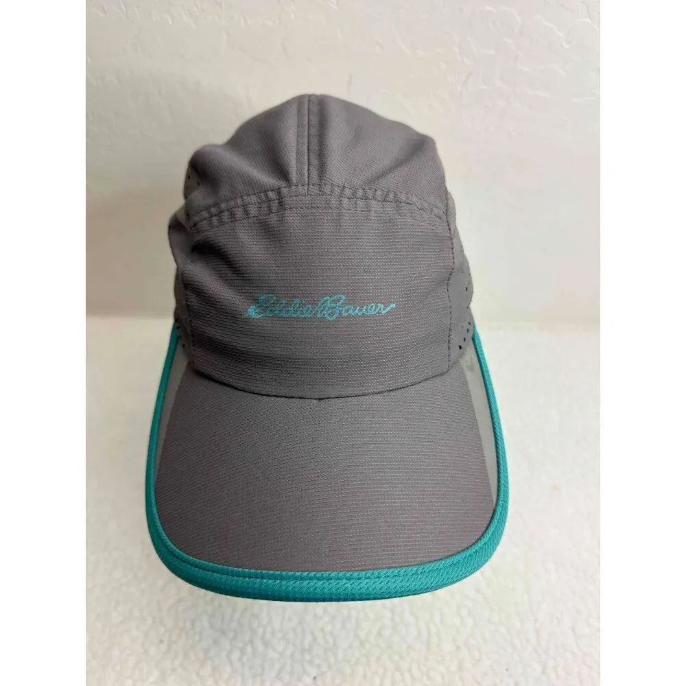 Eddie Bauer‎ Gray Teal Trim Sun Visor Hat Elastic Activewear Hat One Size